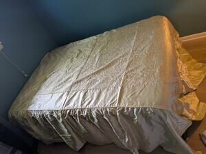 Hollywood Regency1900 Appraisal Satin GoldEmbroidered Bedspread Blue Stitch